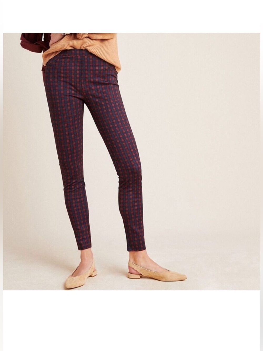 Sanctuary X Anthropologie Women's Finchley Plaid Anke Leggings Red Size XS
